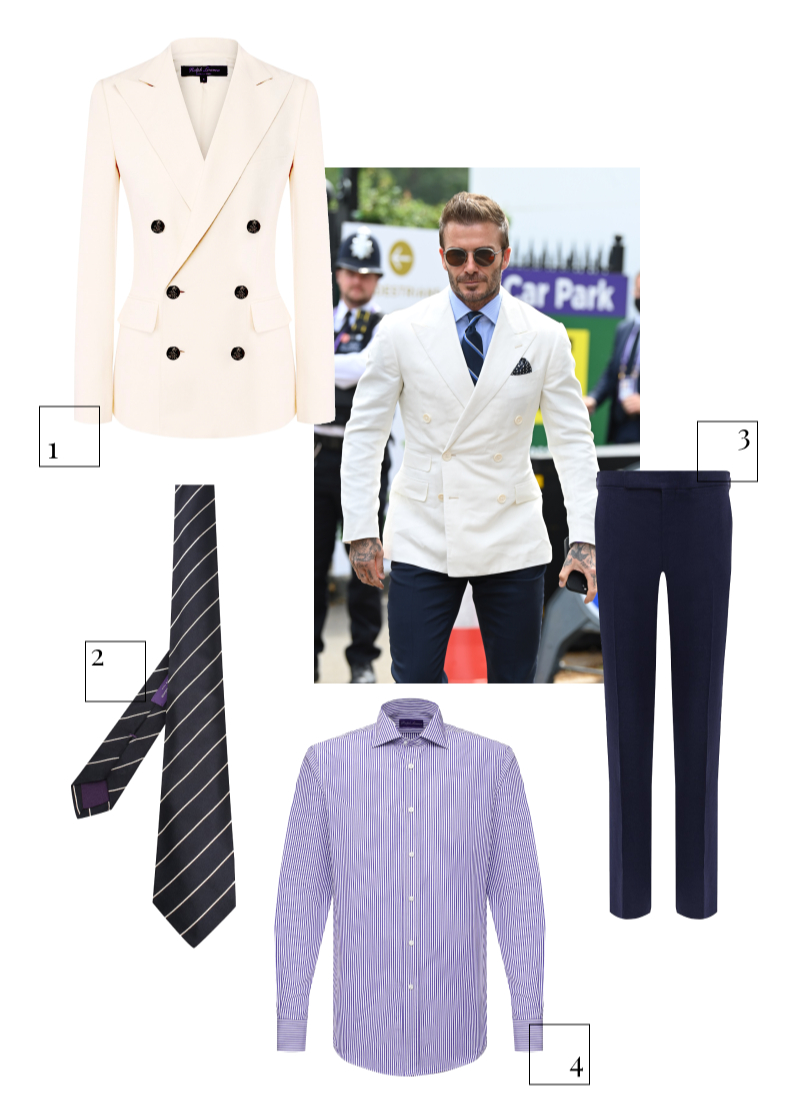 1. Пиджак Ralph Lauren, 346 500 руб. (ЦУМ) 2. Галстук Ralph Lauren, 14 500 руб. (Третьяковский проезд) 3. Брюки Ralph Lauren, 35 350 руб. (Третьяковский проезд) 4. Рубашка Ralph Lauren, 32 300 руб. (ЦУМ)