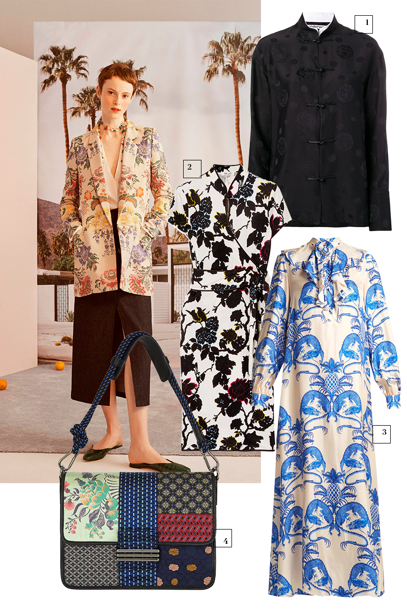 Кадр из лукбука Carolina Herrera
1) Alexander Wang (Farfetch), 52 457 руб.
2) Diane von Furstenberg (Net-a-Porter), £492
3) Gucci (Matches Fashion), 191 100 руб.
4) Etro, цена по запросу