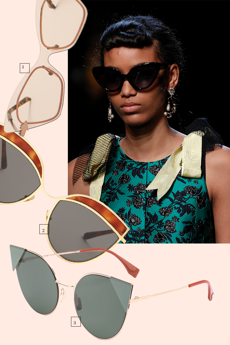 1. Karen Walker Eyewear (Matches Fashion), 13 595 руб.
2. Kaleos (Matches Fashion), 12 500 руб.
3. Fendi (ЦУМ), 28 250 руб.
Модель с показа Erdem