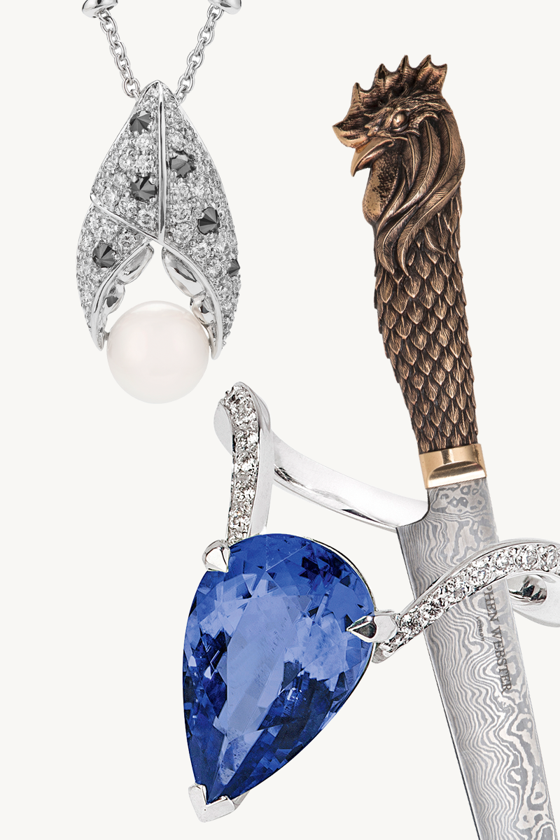 Подвеска на цепи из коллекции Jewels Verne
Часть кольца-трансформера Magnipheasant, которую можно носить отдельно
Нож Cock, Cock & Bull Carving Set