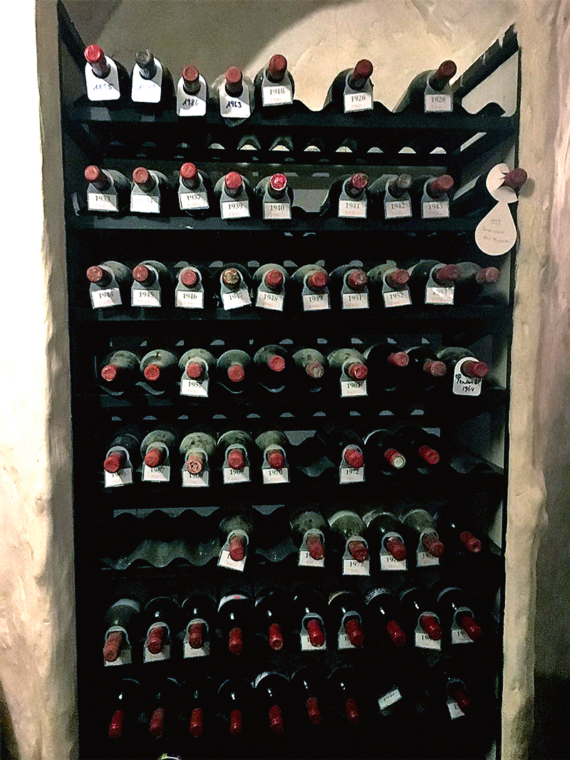Крайняя слева на верхней полке бутылка — Château Mouton-Rothschild 1895 года. Пить наверняка уже нельзя, вино давно превратилось в уксус. В Cave Waldhaus вы можете купить магнум Château Mouton-Rothschild за 65 тыс. швейцарских франков и распить его с товарищами тут же, в подвале, за столиком в темном углу.