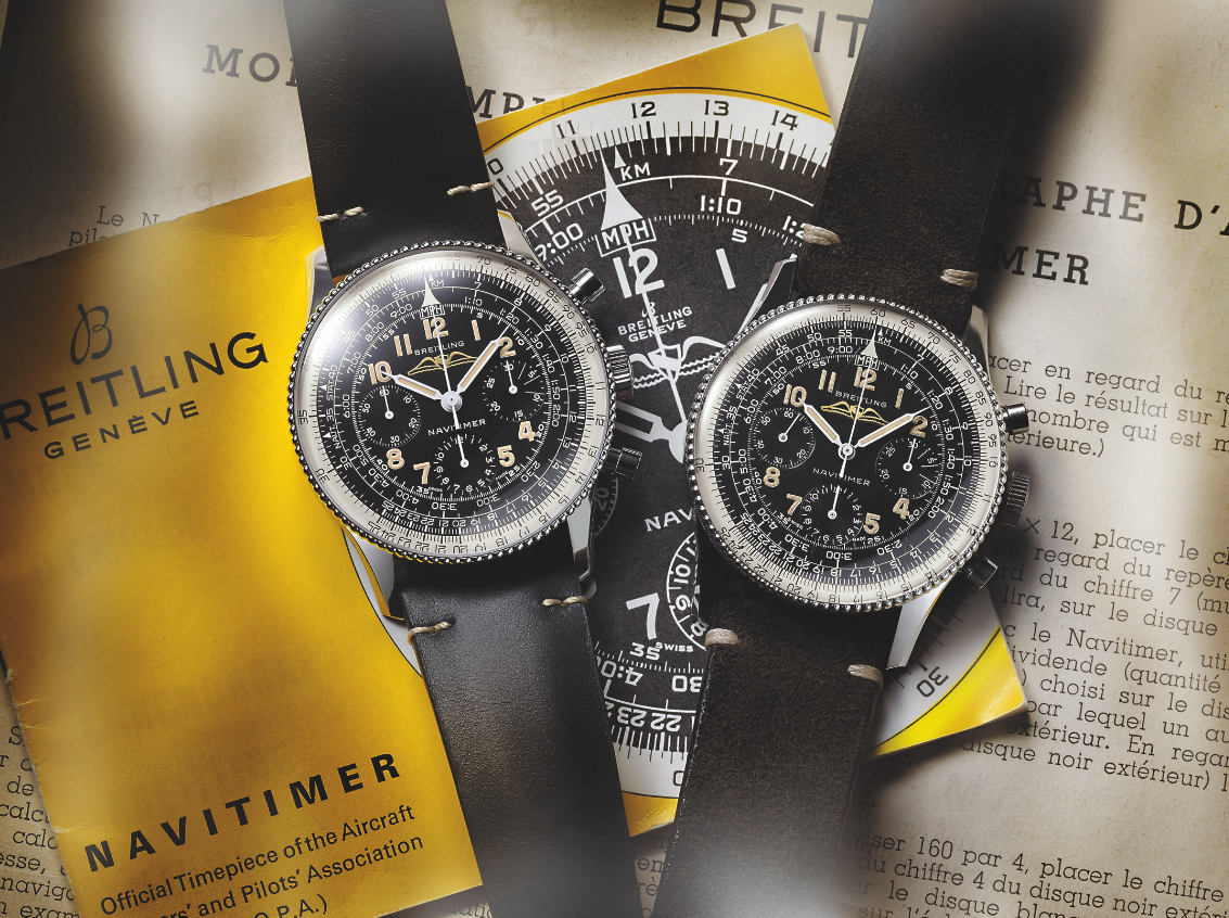 Слева часы Navitimer Ref. 806 1959 Re-edition, справа оригинал Navitimer Ref. 806 1959 года