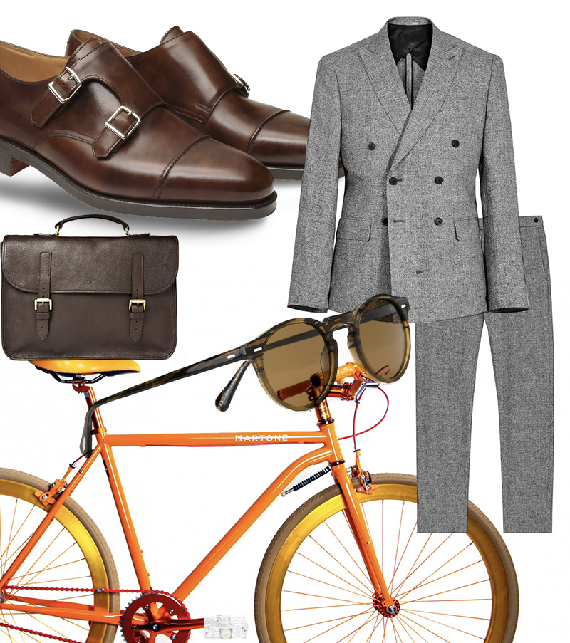 Костюм, Reiss | Обувь, John Lobb | Очки, Oliver People | Сумка, Mulberry | Велосипед St Germain (Men), Martone Cycling Co.

 