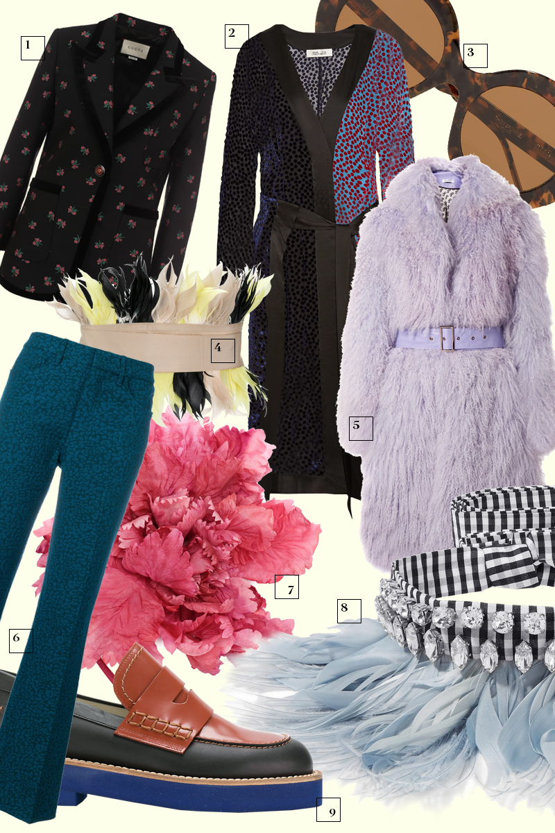 1. Gucci (ЦУМ)
2. Diane von Furstenberg
3. Thom Browne (Net-a-Porter)
4. Ремень Sara Roka
5. Saks Potts
6. Zadig & Voltaire (Farfetch)
7. Ann Demeulemeester (ЦУМ)
8. Miu Miu
9. Marni
