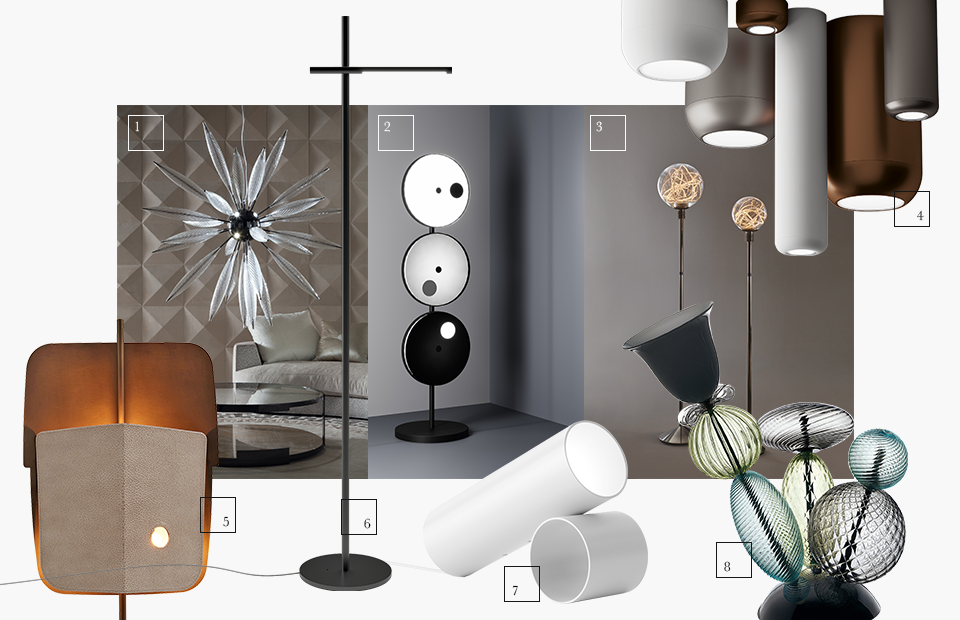 1 | FontanaArte; 2 | Giorgio Collection; 3 | Promemoria; 4 | Axo light by dima loginoff; 5 | Fendi Casa; 6 | De Padova; 7 | Flos; 8 | Barovier & Toso