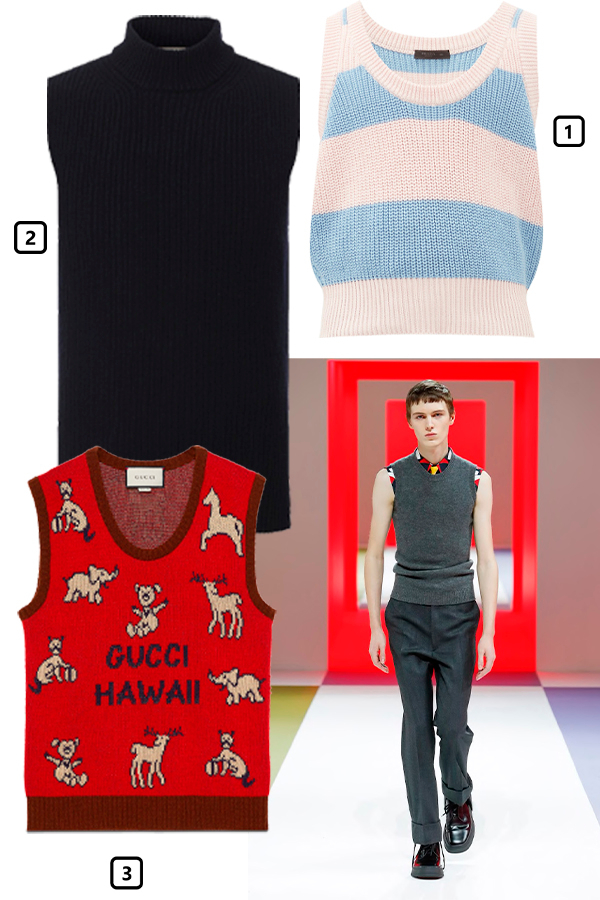 Prada, осень-зима 2020/21
1) Жилет Prada, 48 680 руб. (matchesfashion.com)
2) Жилет Marni, 34 250 руб. (ЦУМ)
3) Жилет Gucci, 54 000 руб. (Gucci)