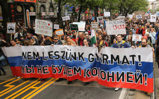 Демонстрации в Будапеште, Венгрия. 22 апреля 2017 года
