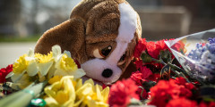К стихийному мемориалу приходят также в Симферополе —  приносят цветы и мягкие игрушки