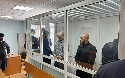 Роман Оболенский, Владимир Урусов, Артур Власов и Дмитрий Казанцев в зале Московского гарнизонного военного суда