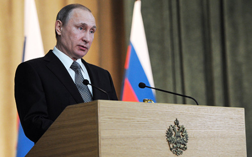 Президент России Владимир Путин на&nbsp;расширенном заседании коллегии Генеральной прокуратуры 23 марта 2016 года


