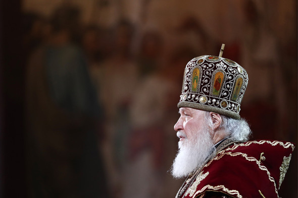 Патриарх Московский и всея Руси Кирилл во время праздничного пасхального богослужения в храме Христа Спасителя.