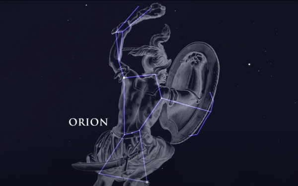 Созвездие Орион в виде охотника, который держит дубину и щит