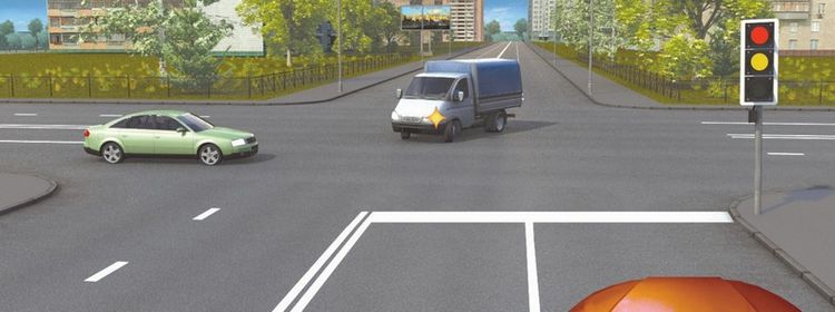 Билет № 14. Вопрос № 13. При включении зеленого сигнала светофора Вы должны уступить дорогу: