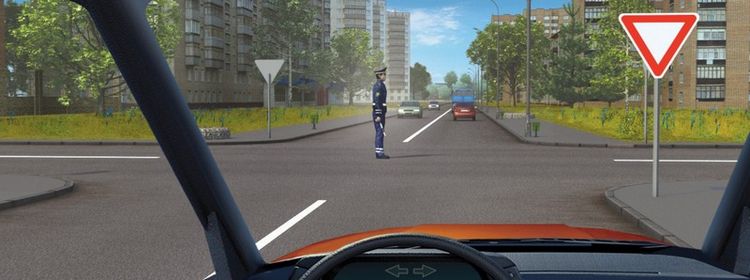 Билет № 9. Вопрос № 6. В каких направлениях регулировщик разрешает Вам движение?