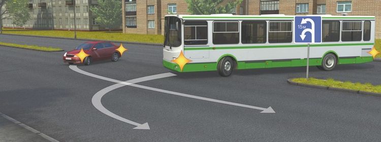 Билет № 40. Вопрос № 9. Кто должен уступить дорогу при одновременном развороте?