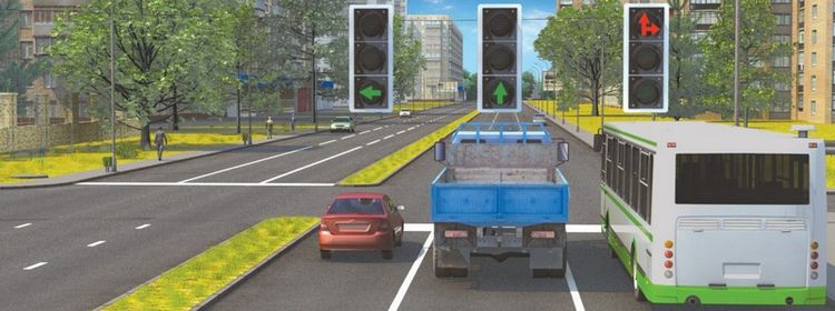 Билет № 4. Вопрос № 6. Каким транспортным средствам разрешено движение прямо?