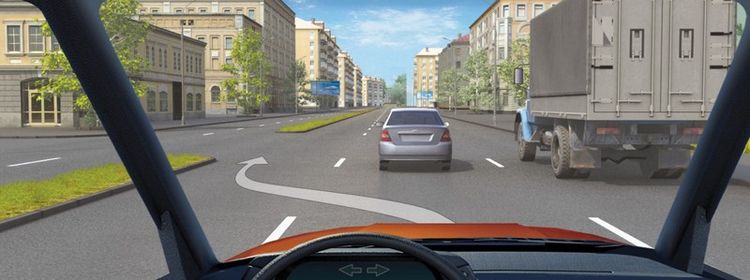 Билет № 28. Вопрос № 10. Разрешается ли Вам, уп равляя грузовым автомобилем с разрешенной максимальной массой более 2,5 т, выехать на третью полосу в данной ситуации?