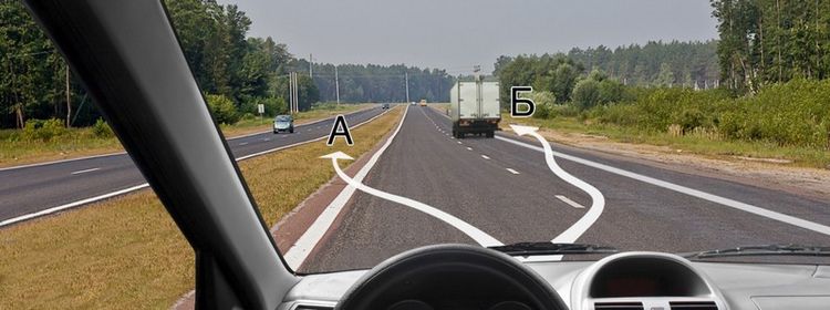 Билет № 14. Вопрос № 5. В каком из указанных мест Вам разрешено пересечь сплошную линию разметки и остановиться?