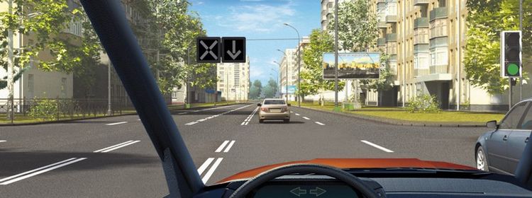 Билет № 21. Вопрос № 6. Разрешено ли Вам за перекрестком выехать на полосу с реверсивным движением?