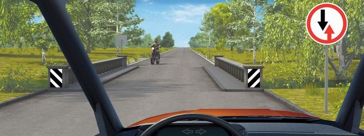 Билет № 36. Вопрос № 2.  Разрешается ли Вам въехать на мост одновременно с водителем мотоцикла?