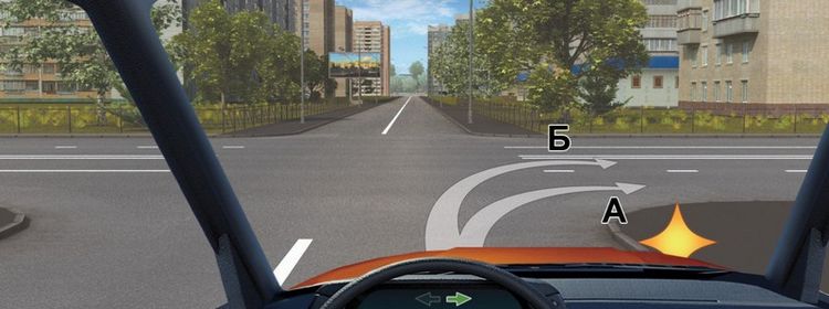 Билет № 11. Вопрос № 8. По какой траектории Вам разрешено выполнить поворот направо?