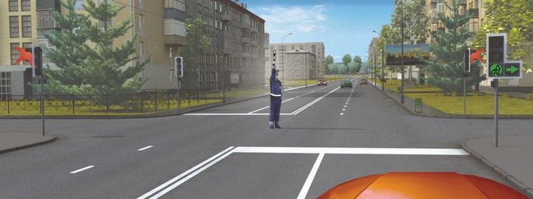 Билет № 15. Вопрос № 6. При таких сигналах светофора и жесте регулировщика Вы должны: