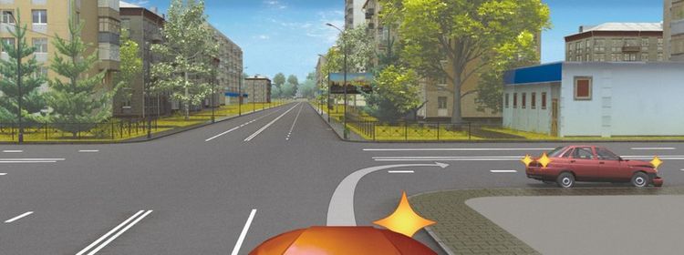 Билет № 33. Вопрос № 8. Разрешается ли Вам выполнить поворот направо по указанной траектории в данной ситуации?