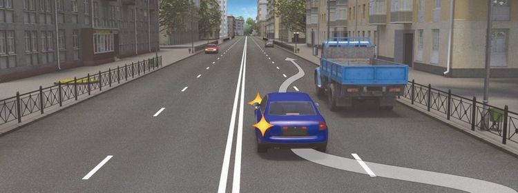 Билет № 8. Вопрос № 7. Водитель легкового автомобиля должен выключить указатели левого поворота: