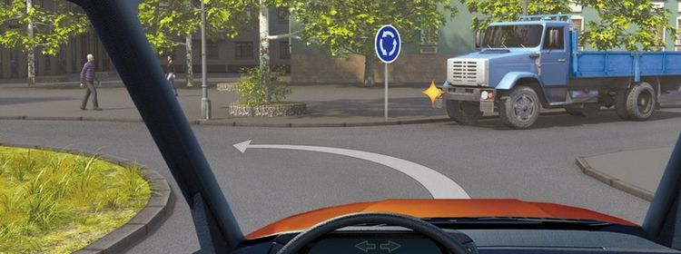 Билет № 27. Вопрос № 14. Как Вам следует поступить, двигаясь по перекрестку с круговым движением?