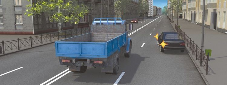 Билет № 34. Вопрос № 8. Можно ли водителю легкового автомобиля в данной ситуации начать движение от тротуара?