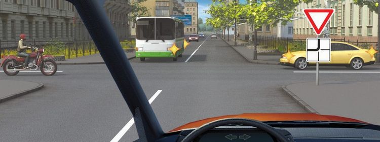 Билет № 31. Вопрос № 15. Кому Вы обязаны уступить дорогу при движении прямо?