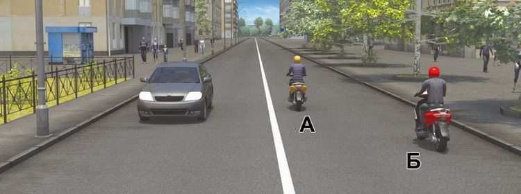 Билет № 34. Вопрос № 10. Кто из водителей мопедов занял правильное положение на полосе движения?