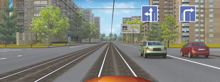 Билет № 21. Вопрос № 10. Разрешается ли Вам, управляя легковым автомобилем, продолжить движение по трамвайным путям попутного направления?