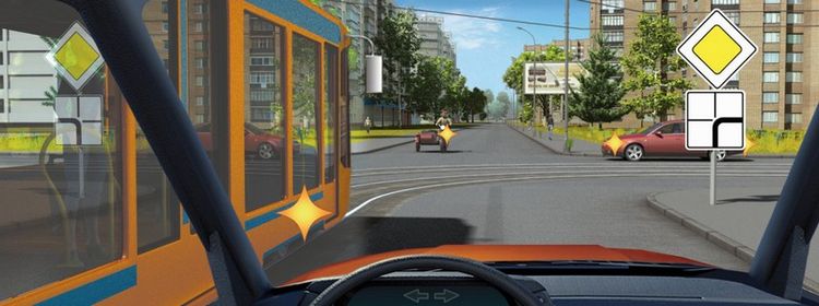 Билет № 32. Вопрос № 15. Кому Вы обязаны уступить дорогу при движении прямо?