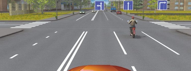 Билет № 14. Вопрос № 4. Вам можно продолжить движение по крайней левой полосе на легковом автомобиле: