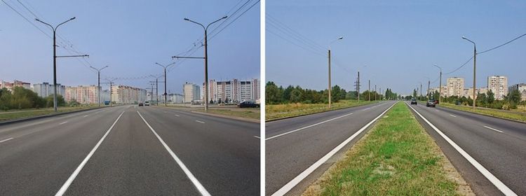 Билет № 25. Вопрос № 1. На каком рисунке изображена дорога с разделительной полосой?