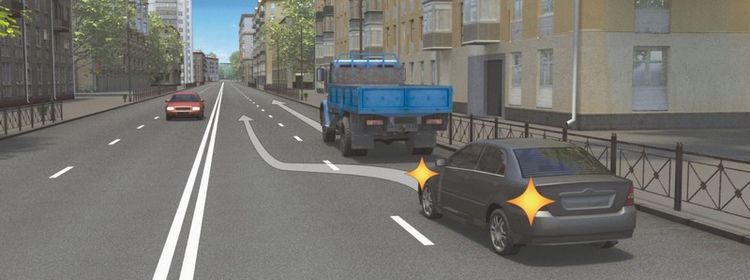 Билет № 33. Вопрос № 1. Какой маневр намеревается выполнить водитель легкового автомобиля?