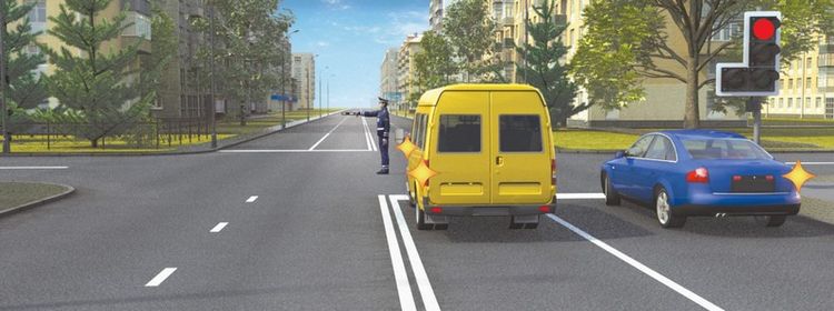 Билет № 10. Вопрос № 6. Каким транспортным средствам разрешено продолжить движение?