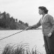 Майя Плисецкая ловит рыбу на берегу Москвы-реки, 1956 год