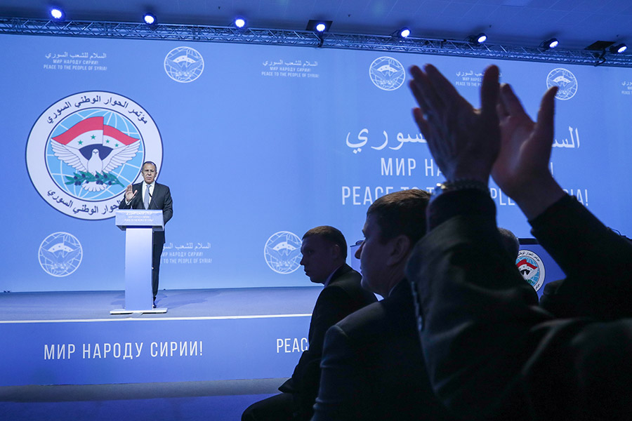 Министр иностранных дел России Сергей Лавров во время церемонии открытия Конгресса сирийского национального диалога 