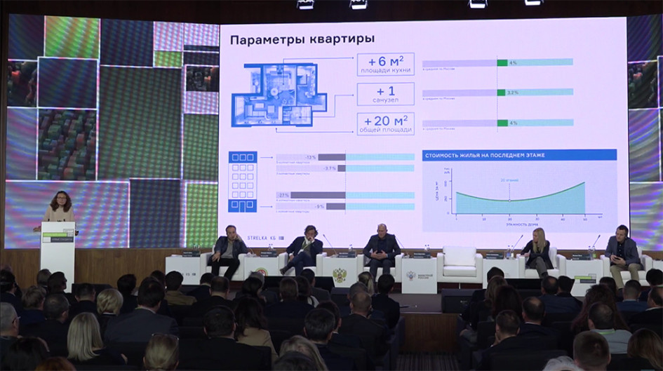 Руководитель Центра городской экономики КБ «Стрелка» Елена Короткова представляет результаты исследования о потребительских факторах, определяющих цену жилья, которое наиболее востребовано покупателями