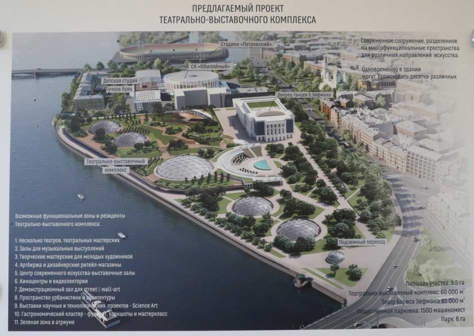 Прдварительный проект арт-парка с театрально-выставочной зоной на набережной Малой Невы, одобренный Смольным