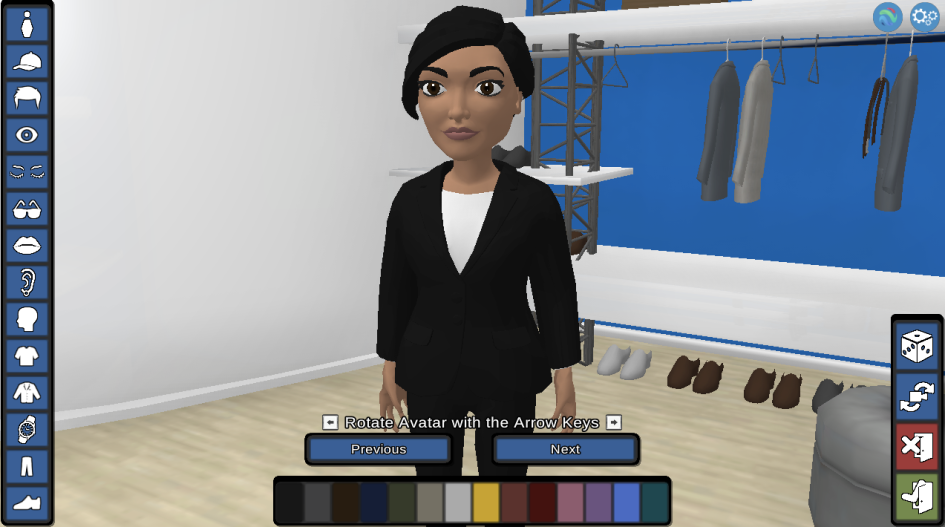 Пример создания аватара в Virbela: можно настроить все, от цвета глаз до аксессуаров