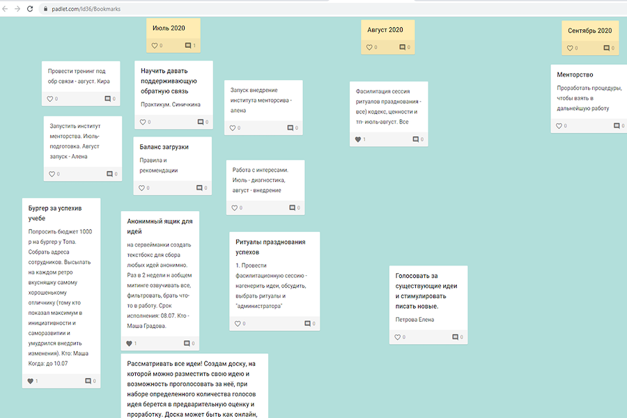 Рабочее пространство Padlet. Здесь можно работать с участниками или планировать личные проекты