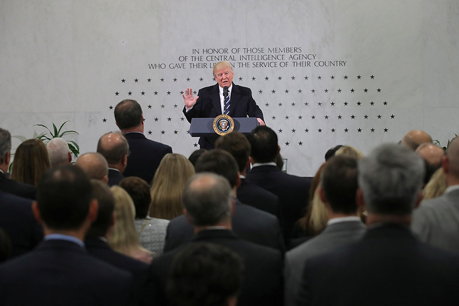 Дональд Трамп во время выступления в штаб-квартире ЦРУ. 21 января 2017 года


