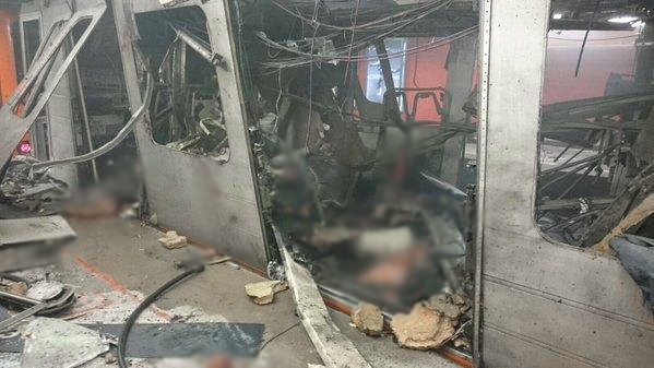 Место взрыва на станции метро в Брюсселе