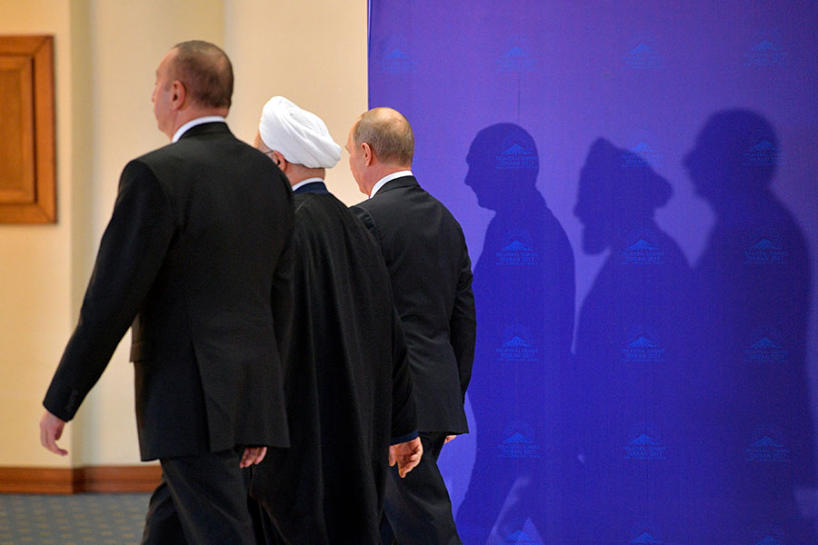 Ильхам Алиев, Хасан Рухани и Владимир Путин (слева направо)