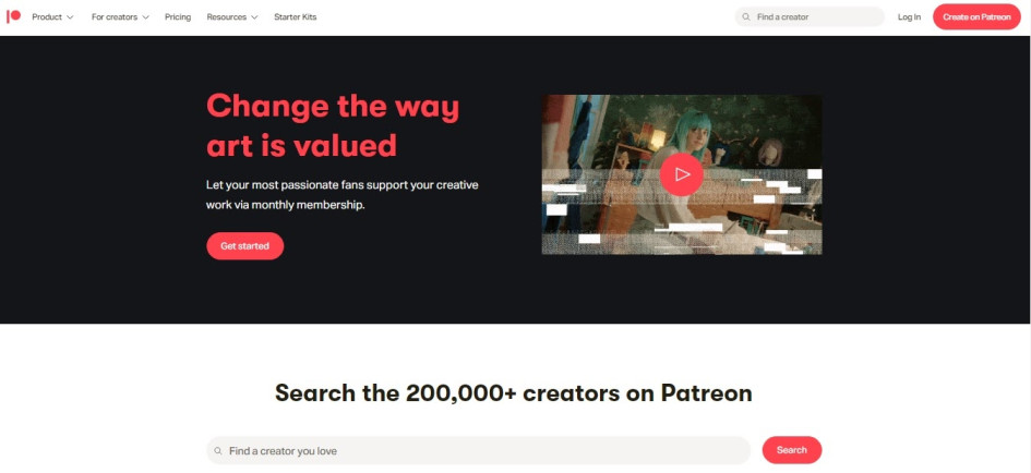 Главная страница Patreon