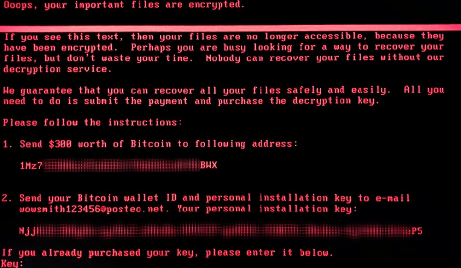 Экран пораженного вирусом NotPetya компьютера