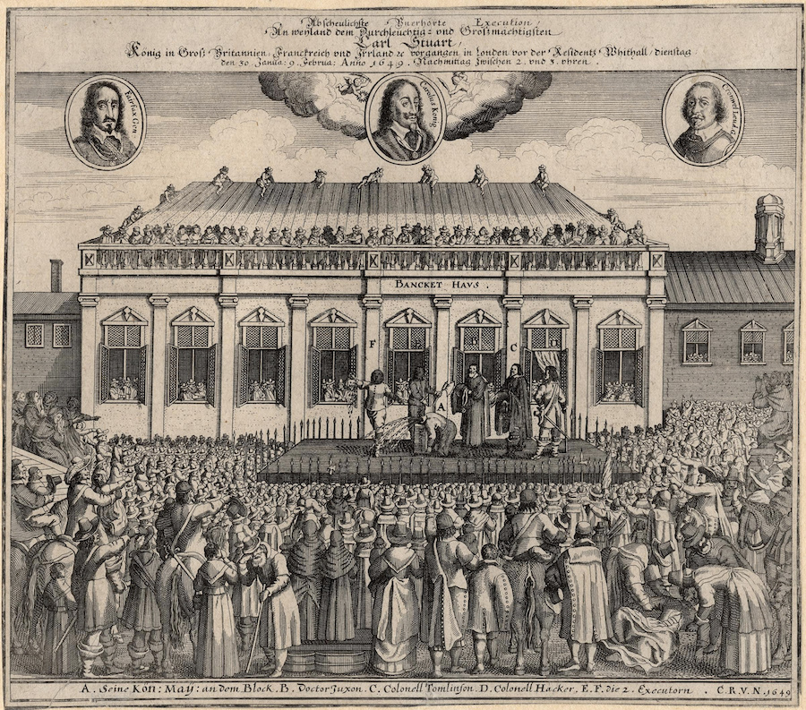 Казнь короля Карла I Стюарта в 1649 году, немецкая гравюра